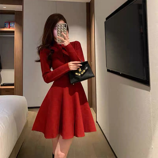 New Year's red dress autumn and winter small tall and thin Christmas women's natal New Year's shirt New Year's Eve