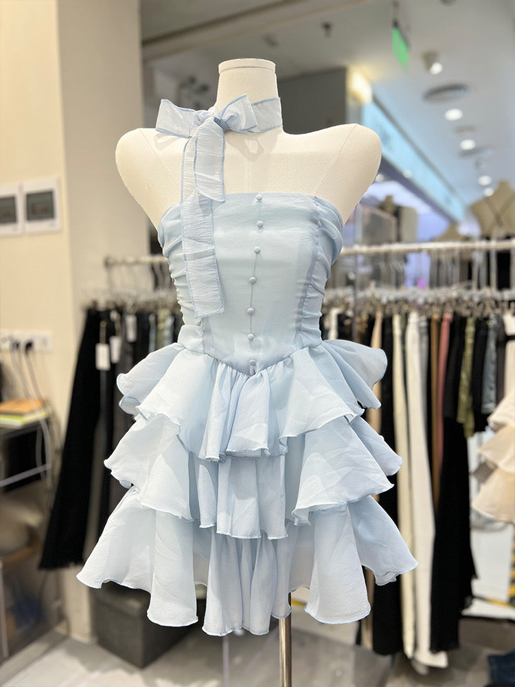 Sexy one-shoulder dress summer female pure desire hot girl self-cultivation small cake tutu skirt birthday skirt