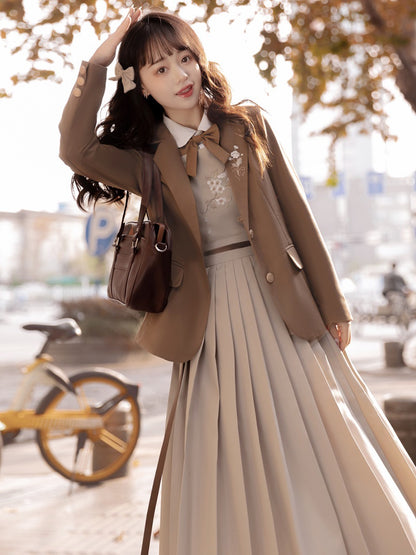 Begonia Whispers Original Hanfu Women's Improved Chinese Style Daily Han Elements College Wind Dress Shirt Jacket Spring