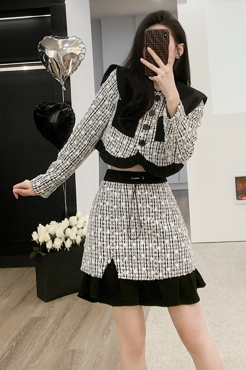 Xiaoxiangfeng high-end small dress suit women's 2023 spring new a-line skirt slimming two-piece suit