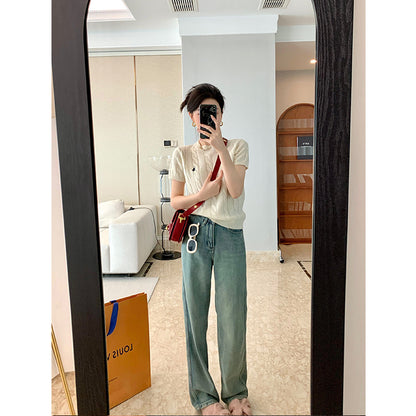 MUKOK high-waisted straight jeans women's spring 2023 new style slim slim wide-leg casual pants