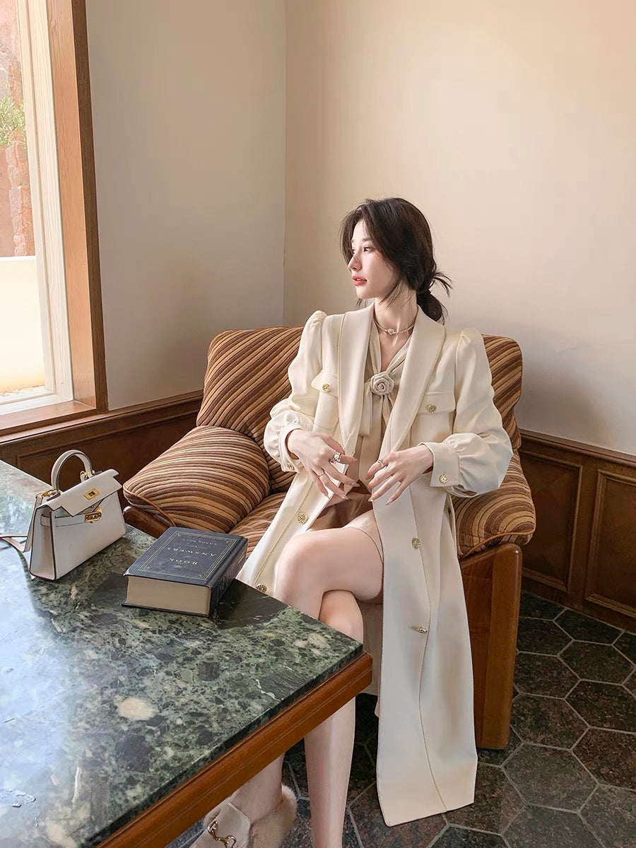 GUOGUOWOMEN Guoguojia double-breasted trench coat women's mid-length autumn waist slim big lapel coat 1118