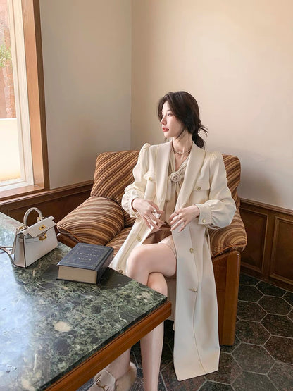 GUOGUOWOMEN Guoguojia double-breasted trench coat women's mid-length autumn waist slim big lapel coat 1118