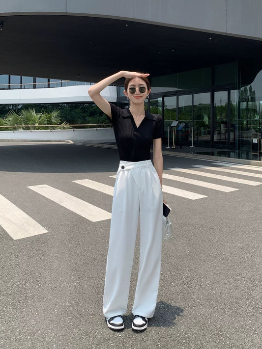 MULVAN white wide-leg pants women's suit pants 2022 spring and summer design casual pants straight tube drape mopping pants