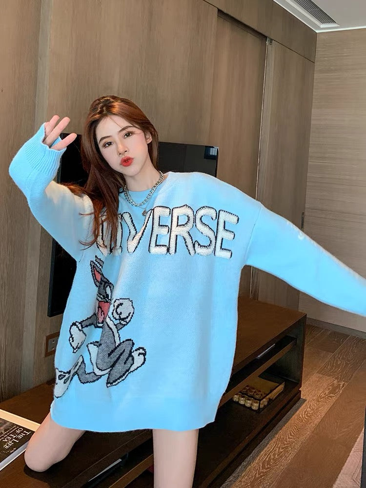 Milk fufu sweater female college style cartoon pattern inner top shirt autumn and winter loose pullover Japanese sweet knitted sweater