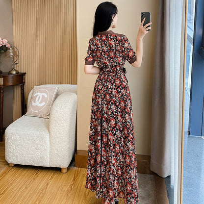 Tea break French floral dress women's summer 2023 summer new celebrity temperament waist slimming long skirt summer dress