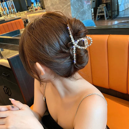 Mesh bow hairpin female back head summer rhinestone headdress 2022 net red new ponytail hair accessories
