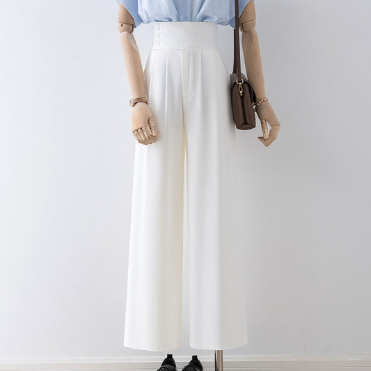 White mopping wide-leg pants 2022 new high waist straight casual suit pants women's summer thin section small and thin