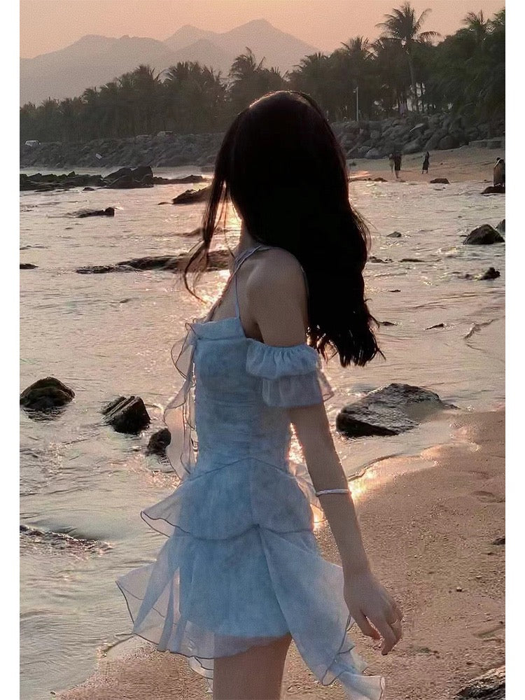Aunt Barbie Floral Suspender Dress Halter Neck Spring Dress Women 2023 New Gentle Wind Cake Dress Sweet and Spicy Fairy Dress