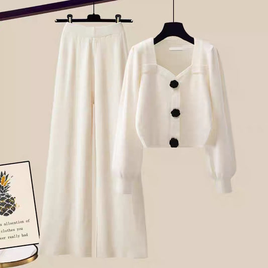 Autumn early autumn small man small fragrance suit 2022 new autumn women's sweet sweater wide-leg pants two-piece set