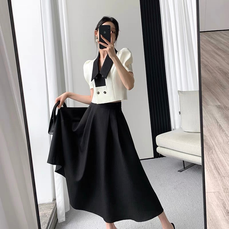 FT GUOGE small fragrance suit female 2022 summer new high-end French retro fashion skirt two-piece set