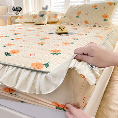 Lace Latex Mat Fitted Sheet Three-piece Set Ins Machine Washable Single Mattress Air Conditioning Soft Mat Class A Summer