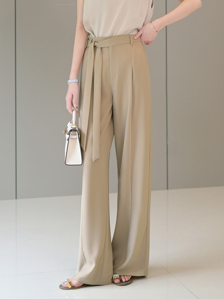High-waist wide-leg pants women's summer thin section khaki loose and thin straight-leg suit pants with drape and floor mopping casual pants