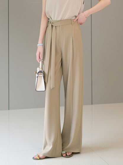 High-waist wide-leg pants women's summer thin section khaki loose and thin straight-leg suit pants with drape and floor mopping casual pants
