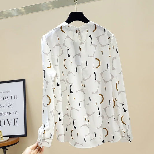 Women's floral shirt women's summer design sense age-reducing lantern sleeves stand-up collar chiffon shirt spring and autumn