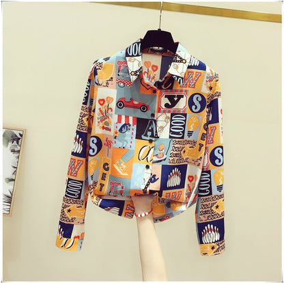 Chiffon shirt women's long-sleeved 2022 early autumn new Korean version loose retro Hong Kong flavor lazy wind top floral shirt