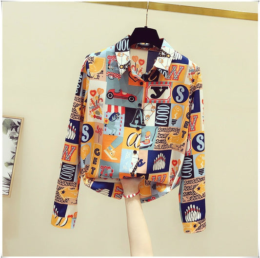 Chiffon shirt women's long-sleeved 2022 early autumn new Korean version loose retro Hong Kong flavor lazy wind top floral shirt