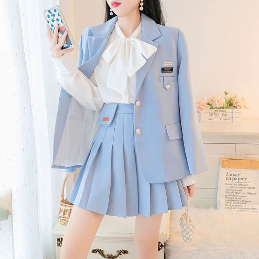 JK uniform suit college style small man 2022 spring new small suit jacket pleated skirt two-piece set