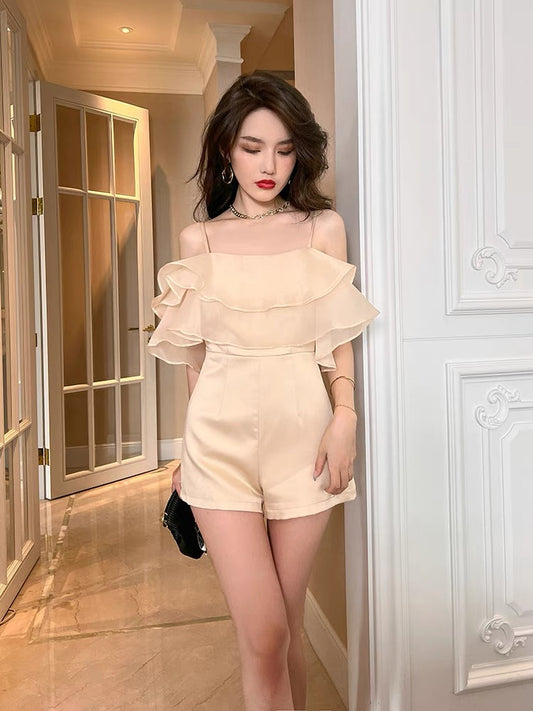 European station chic high-end temperament jumpsuit goddess Fan high waist fashion shorts suspender jumpsuit female summer