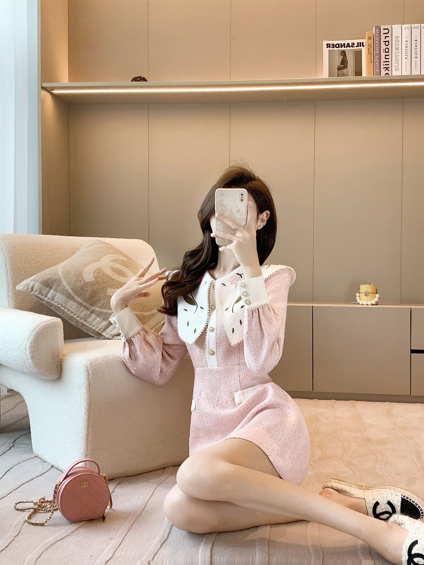 High-end small fragrant wind doll collar dress women's autumn and winter 2022 new style temperament reducing age waist waist design skirt
