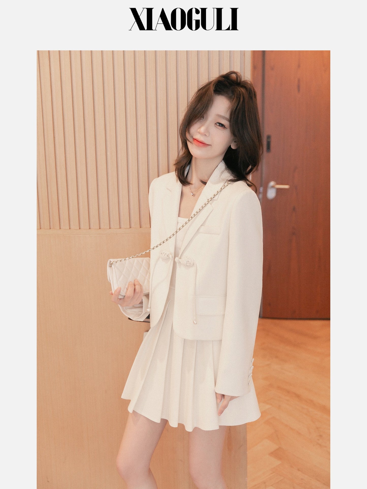 Small grain casual suit jacket women's skirt 2023 spring new pleated a-line skirt small suit