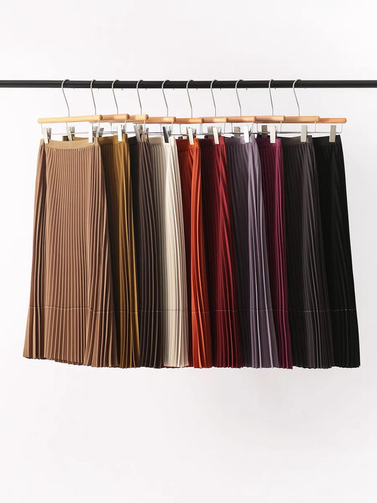 @[QZE595312AL]Xiaohan Pavilion, drooping and knocking stick!  Organ Pleated A-Line Skirt 10 Colors Heavy Pleated Mid Length