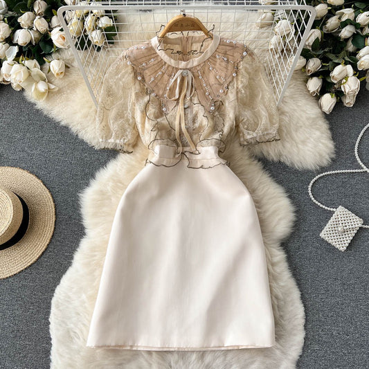 Retro court style high-end celebrity temperament dress summer 2022 new waist waist reduction age banquet evening dress skirt