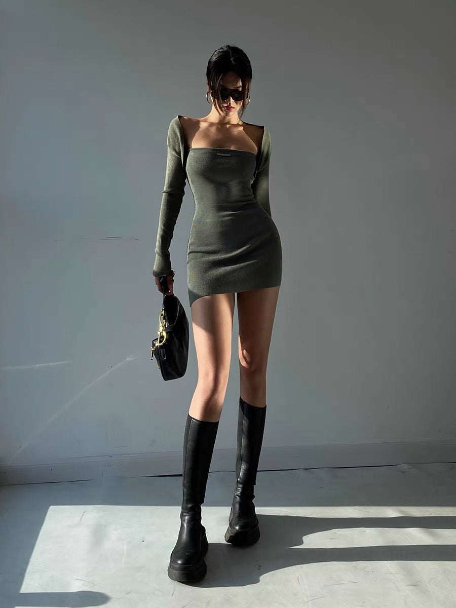 Well also green two-piece knitted tube top dress women's new sexy hot girl niche bottoming inner skirt summer