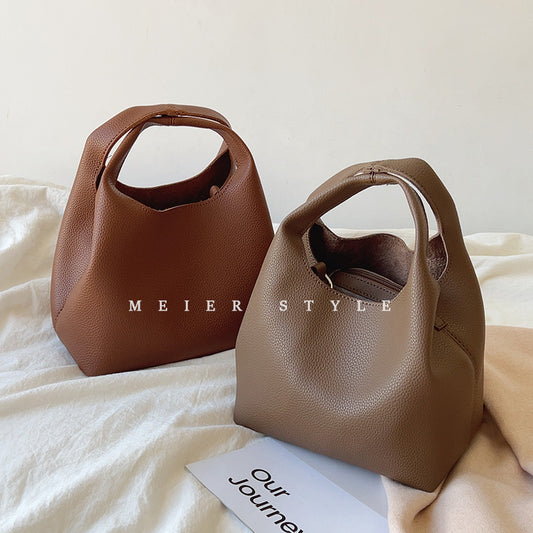 ins retro lychee pattern vegetable basket bucket bag tote bag handbag simple shoulder Messenger bag mother bag female