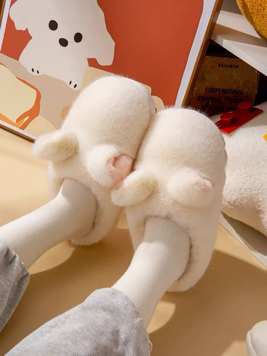 Cute cotton slippers female autumn and winter cartoon household home thick bottom indoor warm plus velvet couple outside wearing slippers male