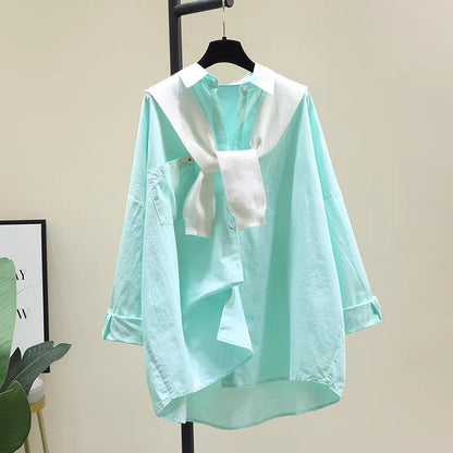 White shawl yellow shirt women's 2022 spring and summer new Korean version loose design casual shirt chic top