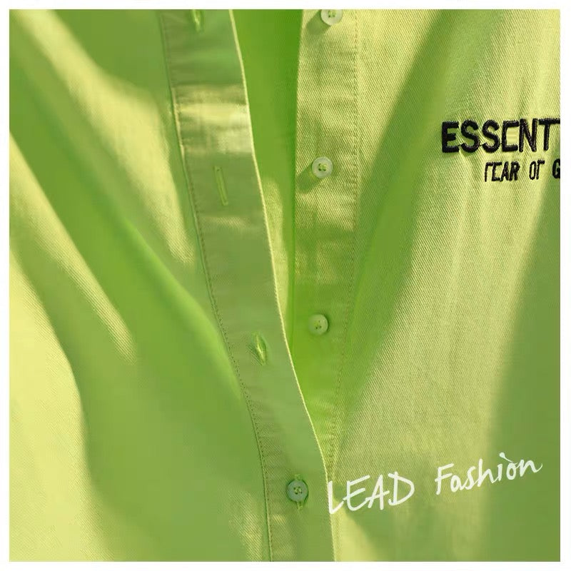 Fruit green letter embroidery mid-length cotton and linen shirt women 2023 spring candy color BF wind shirt sun protection cardigan