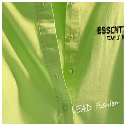 Fruit green letter embroidery mid-length cotton and linen shirt women 2023 spring candy color BF wind shirt sun protection cardigan