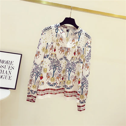 2022 early autumn new European station fashion floral shirt women's all-match foreign style thin chiffon top small shirt trendy