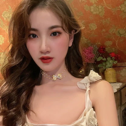 Pearl Necklace 2022 New Bow Necklace Women's High-end Light Luxury Niche Fairy 2021 Clavicle Chain