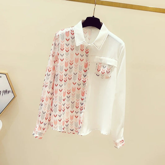 Women's clothing cut standard clearance special price spring and autumn foreign style printing long-sleeved chiffon shirt women's top