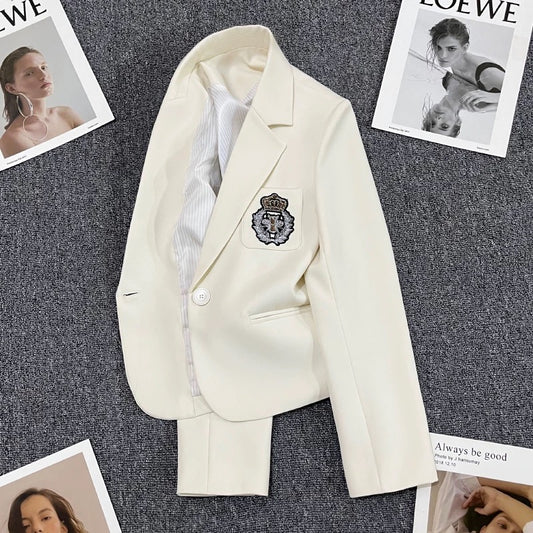 Beige short suit jacket women's autumn 2022 new high-end sense small one button chest standard suit 1776