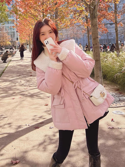 Pink Korean sweet cotton clothing women's winter short section small 2022 new college style milk fufu thickened cotton jacket
