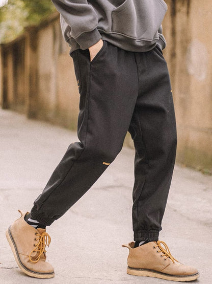 Rabbit Xiansen Spring and Autumn Japanese Retro Embroidery Black Plush Pants Men's Workwear Trendy Brand Casual Loose Trousers