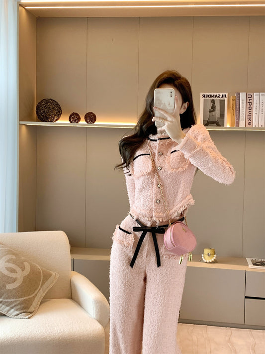 High-end small fragrance suit women's autumn and winter 2022 new celebrity temperament high-end fashion wide-leg pants two-piece set