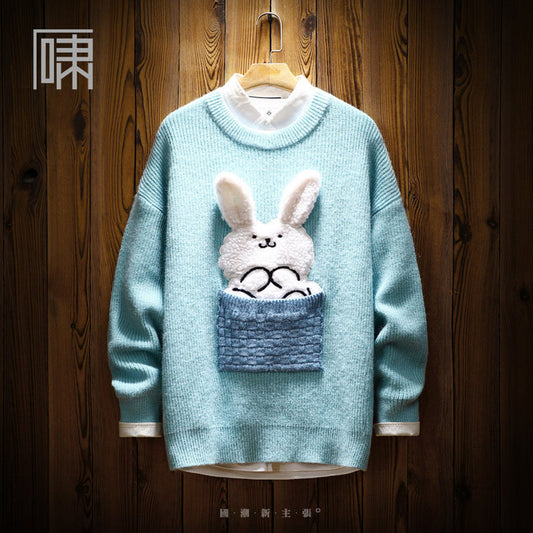 Bản sao của W Autumn Tide Brand National Tide Hong Kong Style Cartoon Rabbit Sweater Male Japanese College Style