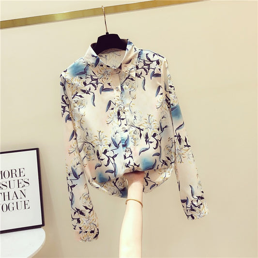 Printed chiffon shirt female design sense 2022 early autumn new fashion long-sleeved shirt female top western style shirt