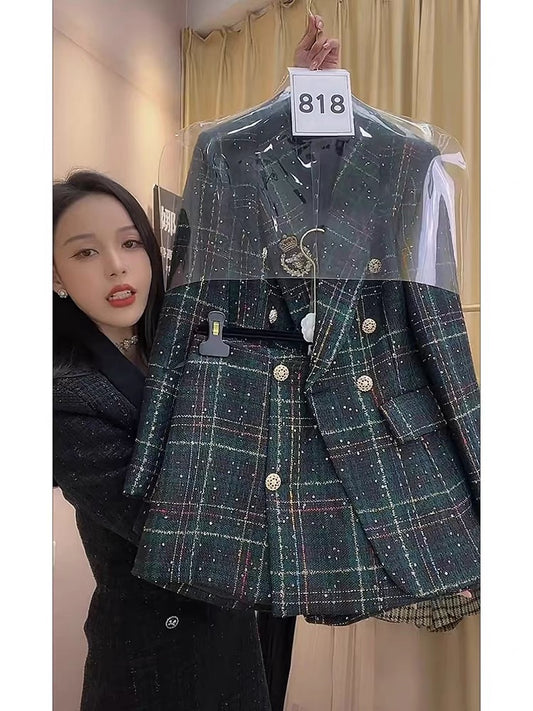 Autumn and winter rich family daughter small fragrance suit female high-end college style suit jacket skirt pants two-piece set