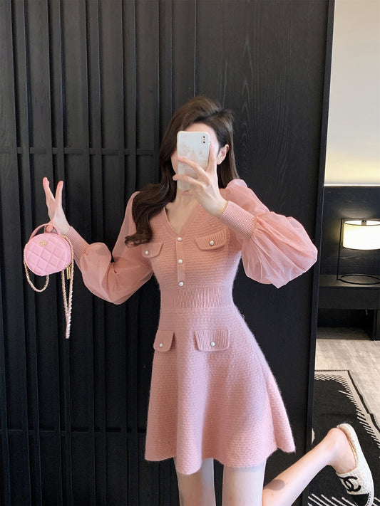 Small fragrant wind dress women's autumn and winter 2022 new French high-end waist slimming skirt