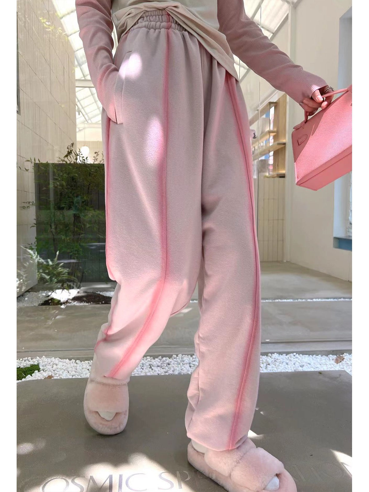 Thebestxue Korean version of fashionable casual letter beam pink sweatpants 2022 autumn new Harem pants women