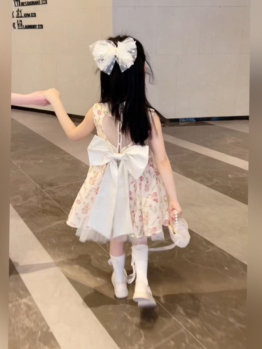 Girls dress summer dress 2023 new children's western style vest princess dress little girl sleeveless floral skirt trendy