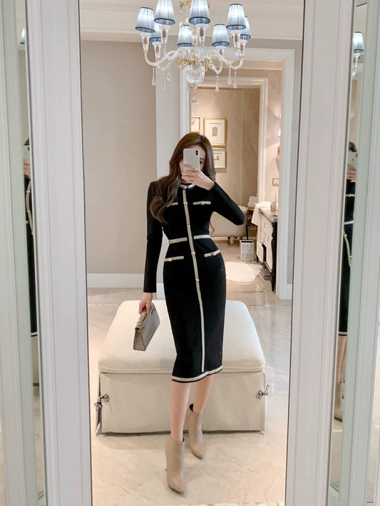 European station autumn small fragrance dress women's 2022 new high-end temperament ladies show thin black hip skirt 1534