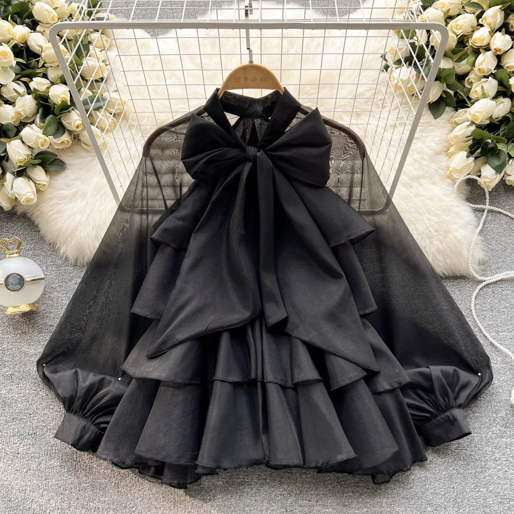 Light luxury high-end top women's 2022 spring new French style niche elegant temperament sweet long-sleeved chiffon shirt