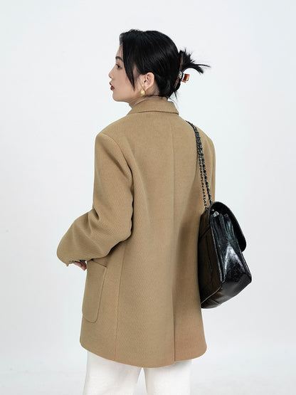 Women's woolen suit jacket 2022 autumn and winter new thickened retro loose casual Korean mid-length woolen jacket