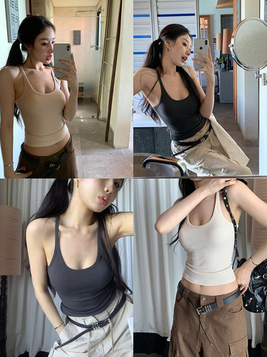 White short camisole women's summer 2023 new retro design sexy hot girl inside and outside wearing tops